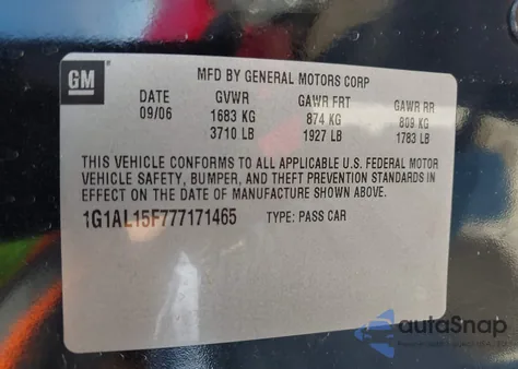 2007 Chevrolet Cobalt Lt from USA, damaged, VIN 1G1AL15F777171465